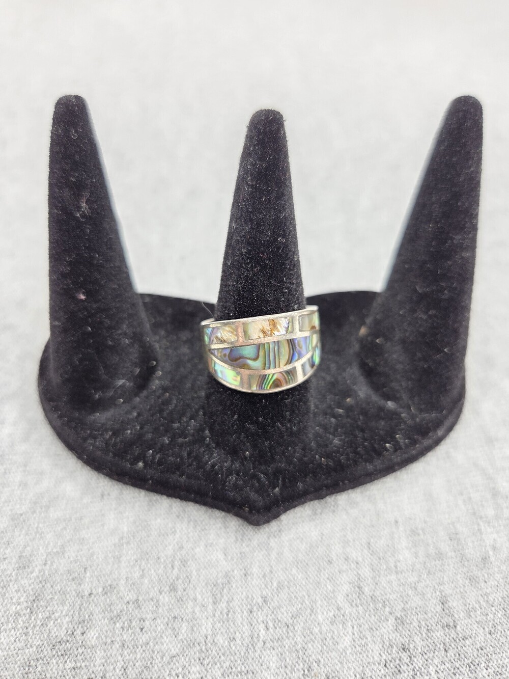 Sterling Silver 925 Abalone Paua Shell Mosaic Inlay Band Ring Made in Thailand